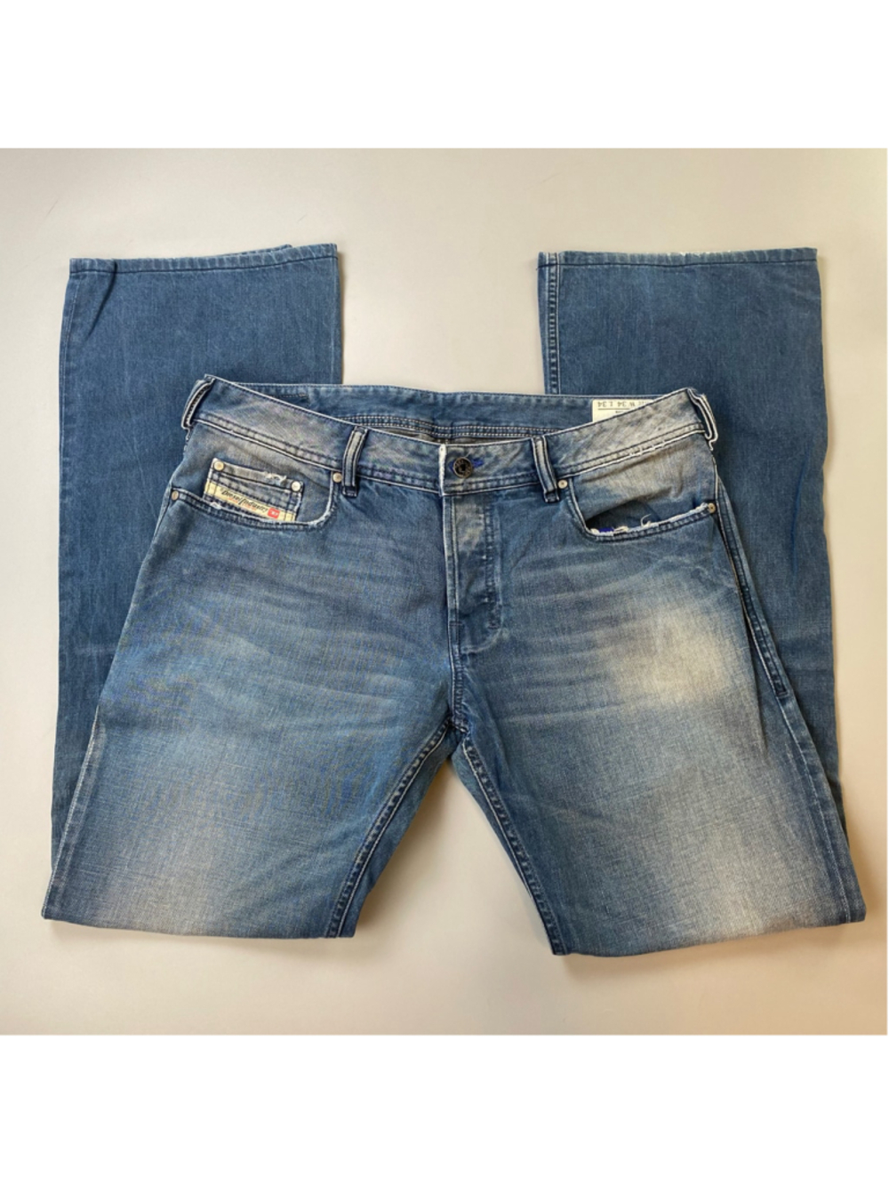 Diesel Jeans Blue 34 x 34 Zathan Bootcut Italy Made Distressed Cotton Western